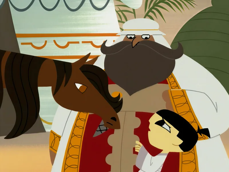 Young Jack beside the sheik and a horse